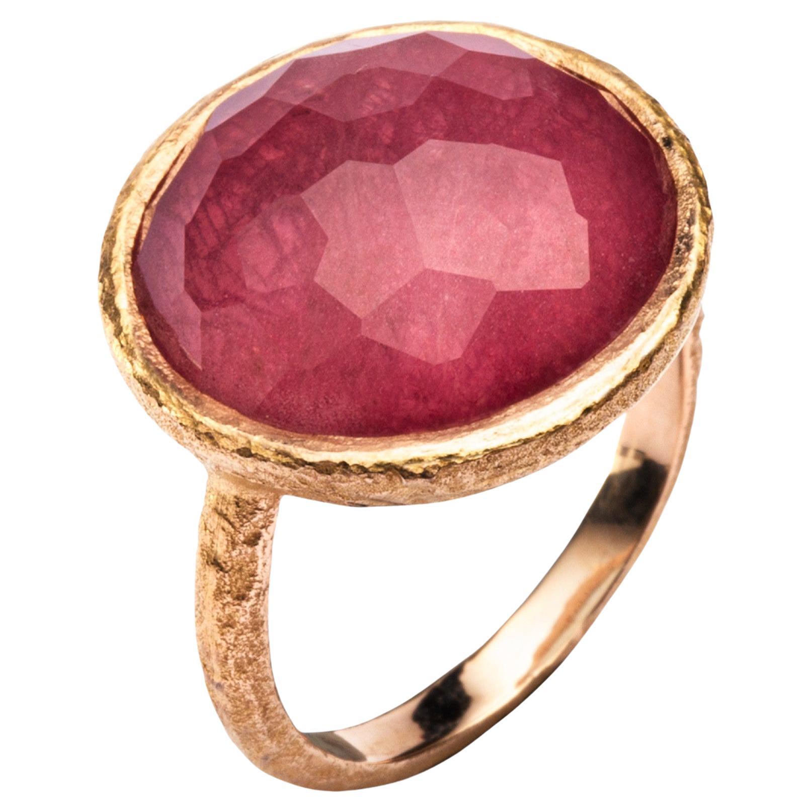 Alex Jona Quartz Ruby 18 Karat Yellow Gold Ring For Sale