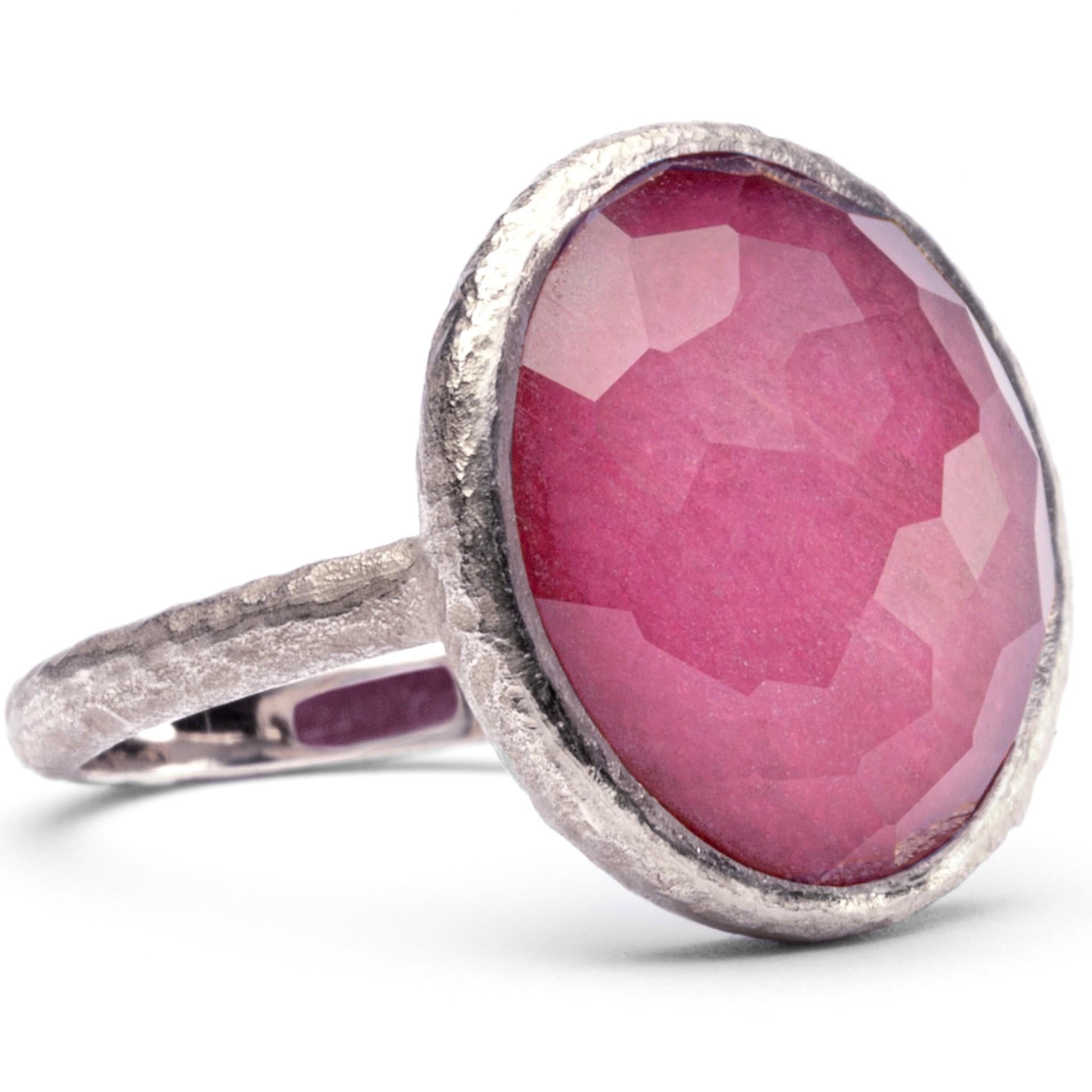 Alex Jona Quarz Ruby Sterling Silver Ring (Rundschliff) im Angebot