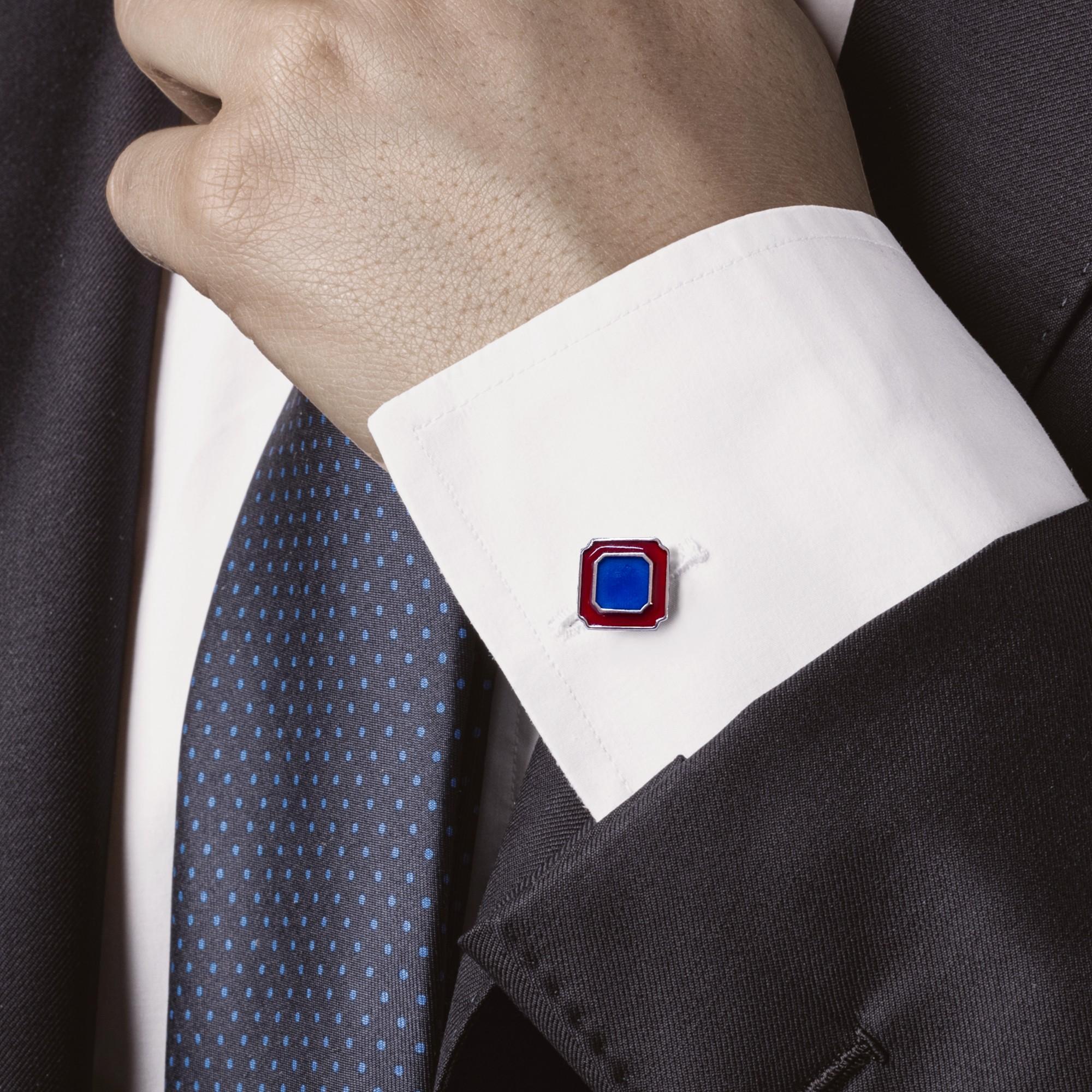 Alex Jona design collection, hand crafted in Italy, sterling silver cufflinks with red and blue enamel.

Alex Jona cufflinks stand out, not only for their special design and for the excellent quality, but also for the careful attention given to