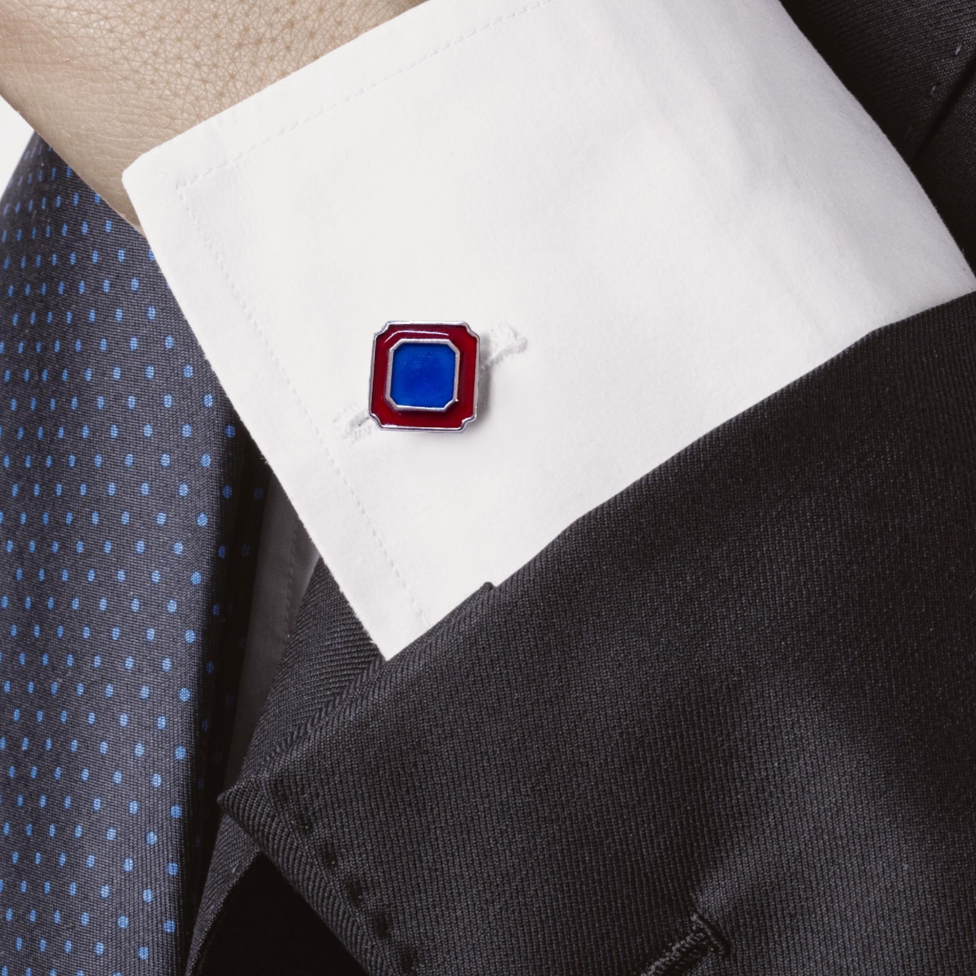 Women's or Men's Alex Jona Red and Blue Enamel Sterling Silver Cufflinks For Sale