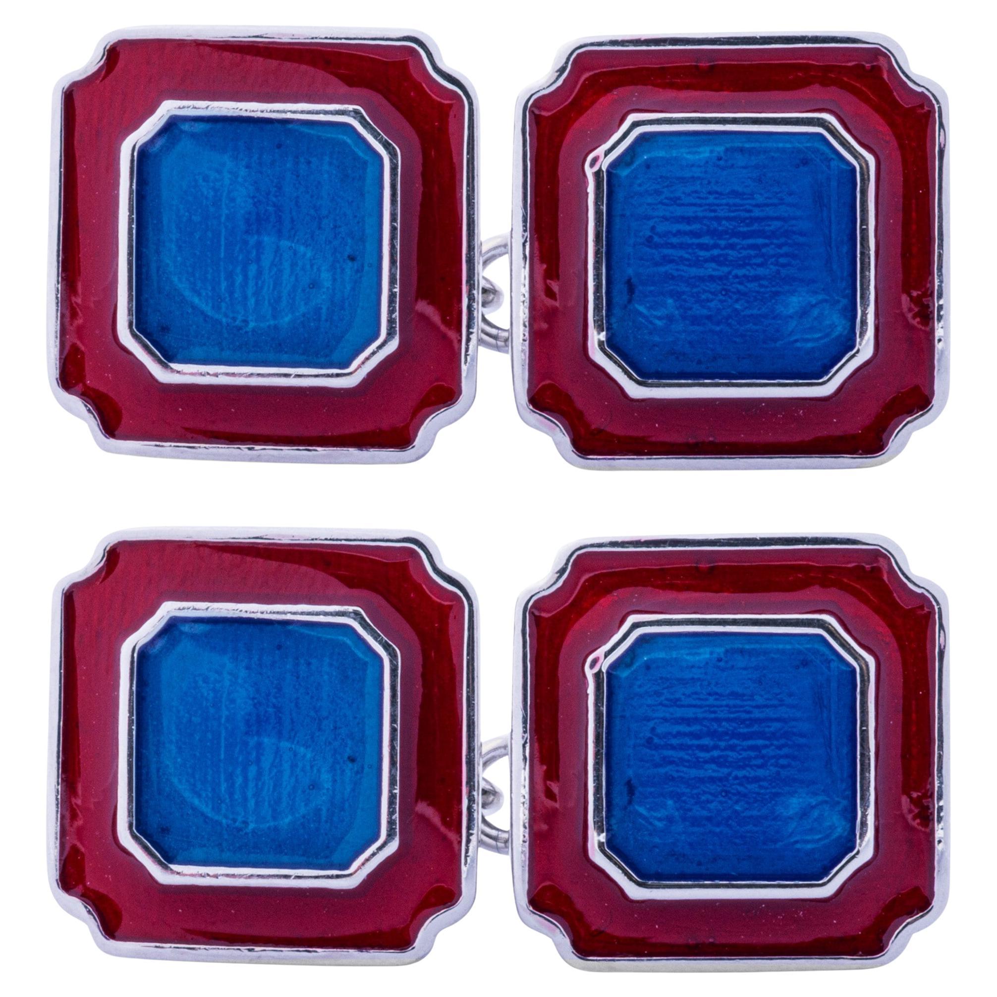 Alex Jona Red and Blue Enamel Sterling Silver Cufflinks