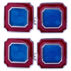 Alex Jona Red and Blue Enamel Sterling Silver Cufflinks