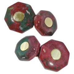 Alex Jona Red and Green Jasper 18 Karat Yellow Gold Geometric Cufflinks