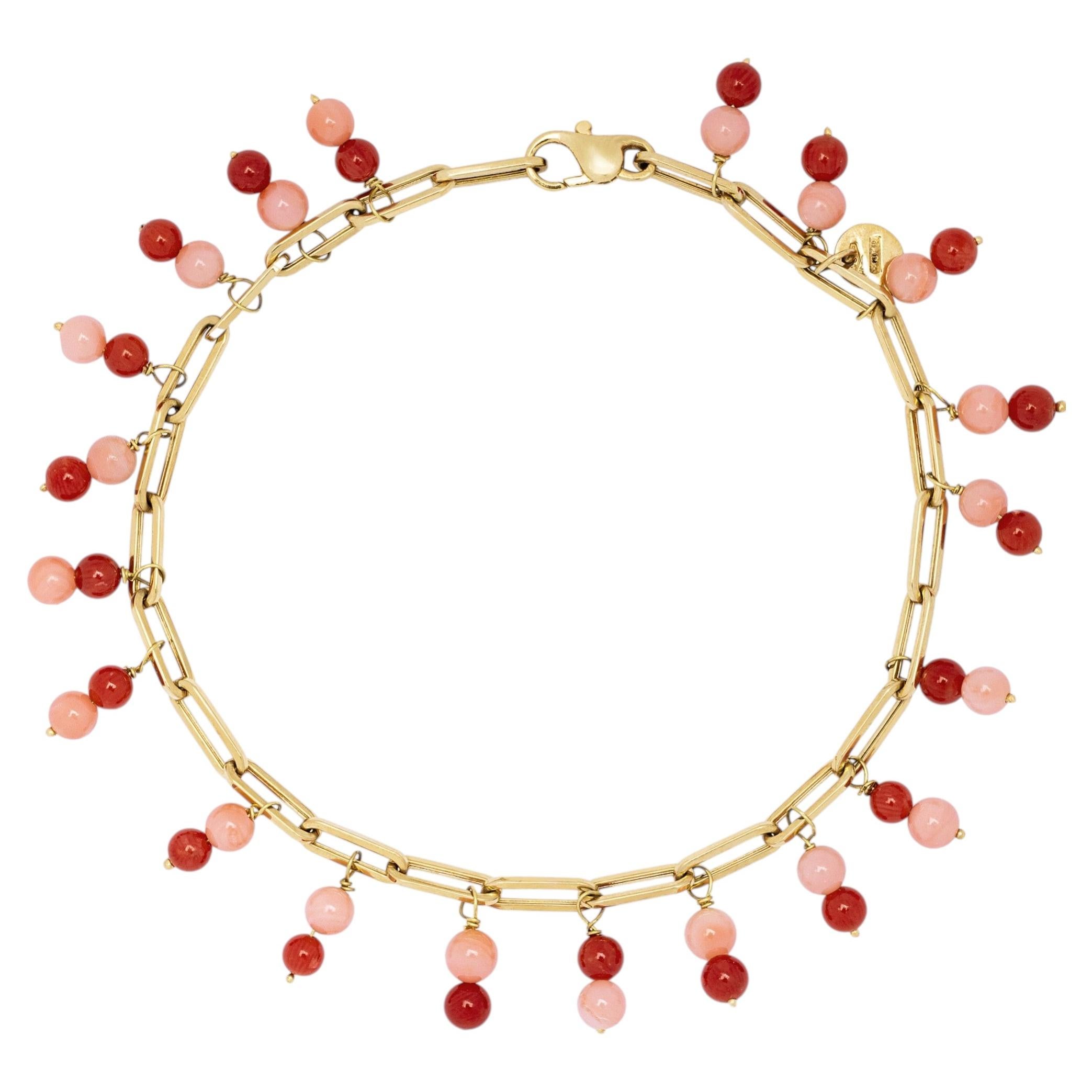 Alex Jona Red and Pink Coral charms 18 Karat Yellow Gold Bracelet For Sale