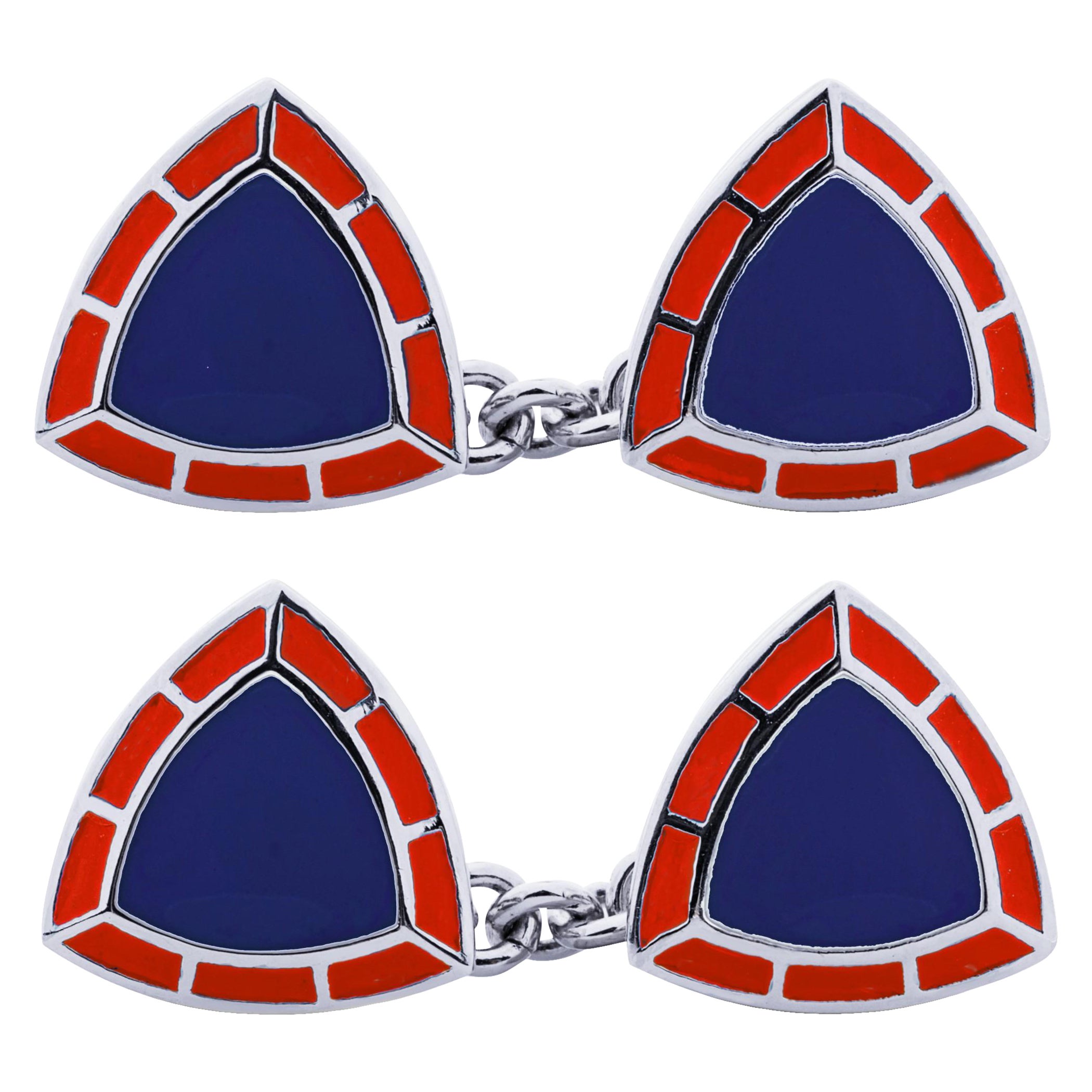 Alex Jona Red Blue Enamel Sterling Silver Cufflinks For Sale