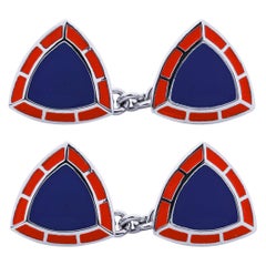 Alex Jona Red Blue Enamel Sterling Silver Cufflinks