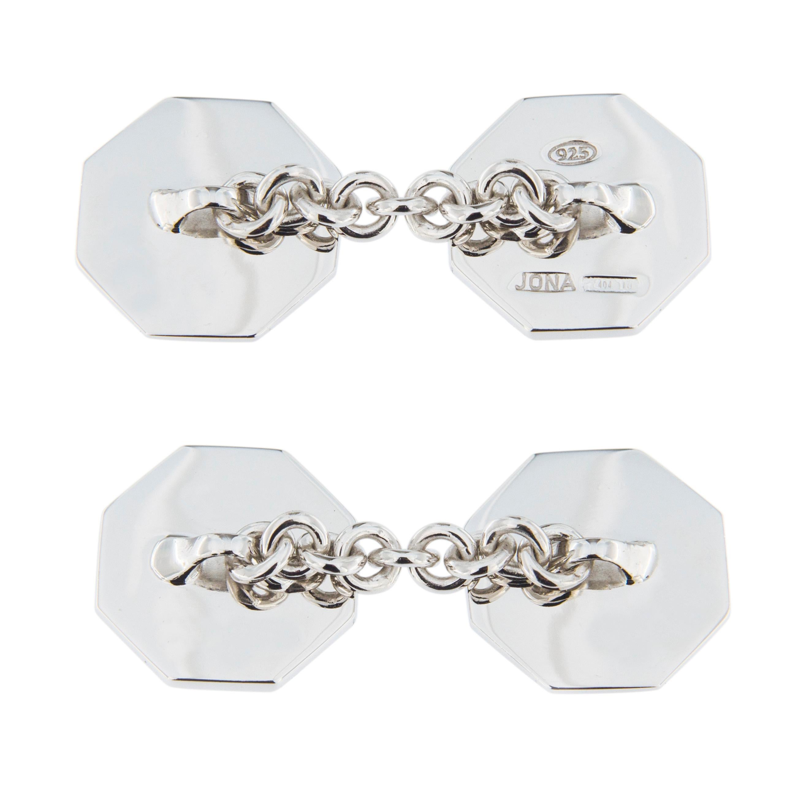 Women's or Men's Alex Jona Red Enamel Octagonal Sterling Silver Cufflinks For Sale