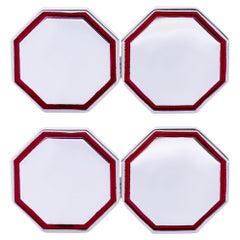 Gemelli da polso in argento con smalto rosso ottagonale Alex Jona