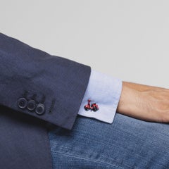 Alex Jona Red Enamel Silver Scooter Rhodium Cufflinks