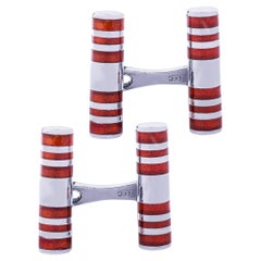 Alex Jona Red Enamel Sterling Silver Bar Cufflinks