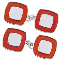 Alex Jona Red Enamel Sterling Silver Cufflinks