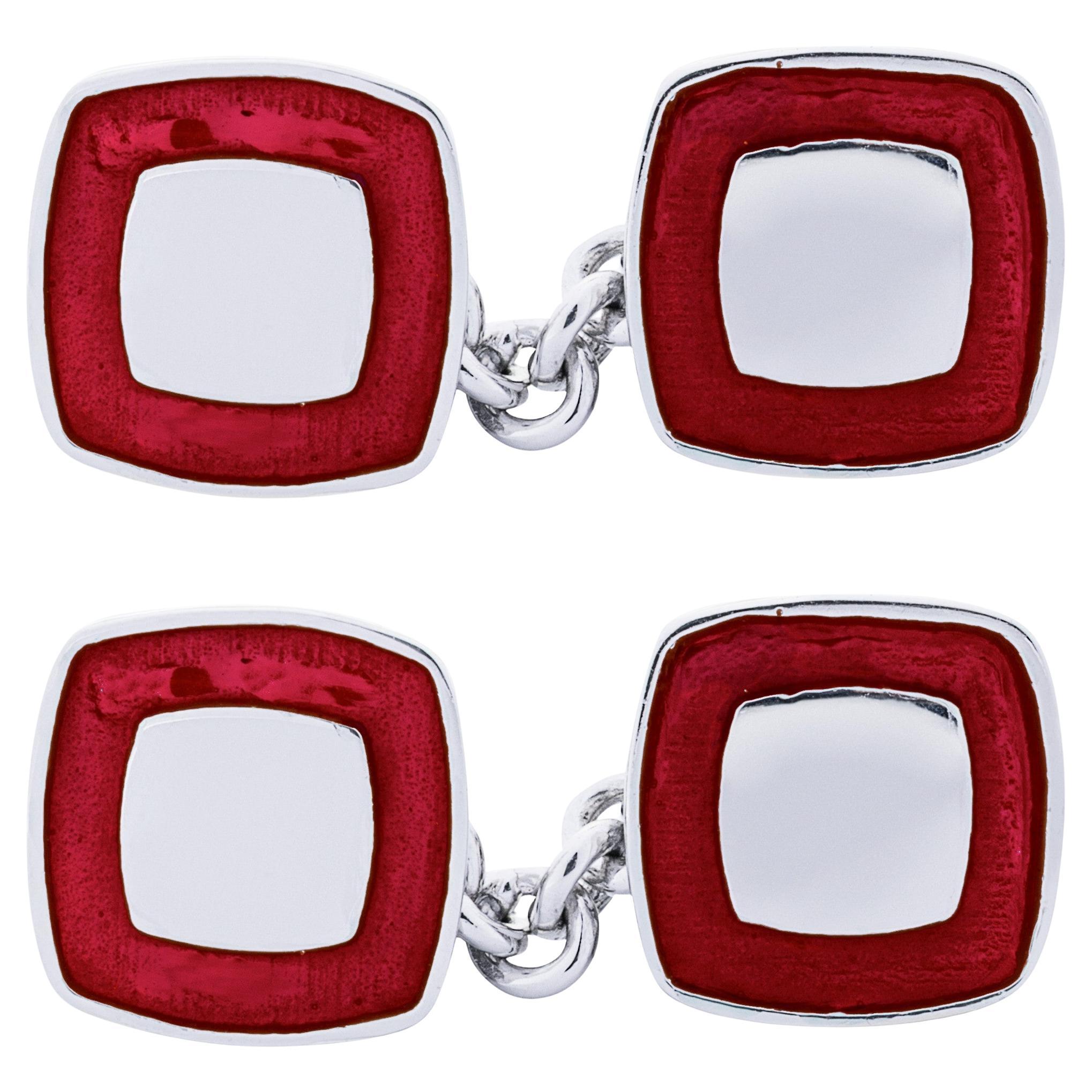Alex Jona Red Enamel Sterling Silver Cufflinks