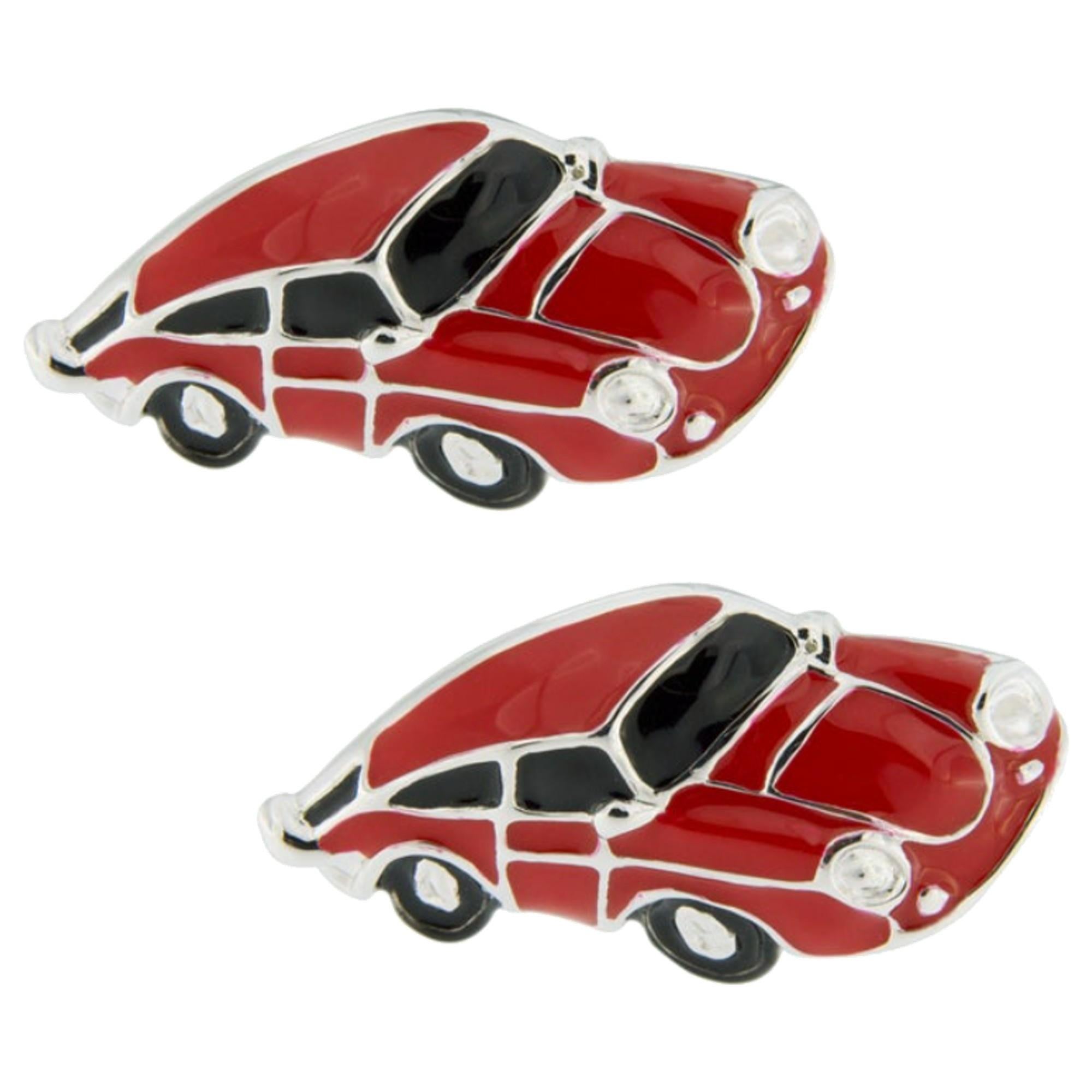 Alex Jona Red Enamel Sterling Silver Porsche Cufflinks For Sale