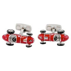 Alex Jona Red Enamel Sterling Silver Vintage Sports Car Cufflinks