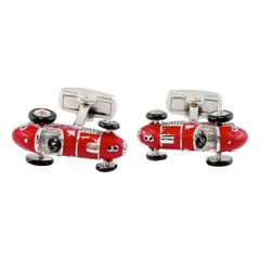 Alex Jona Red Enamel Sterling Silver Vintage Sports Car Cufflinks