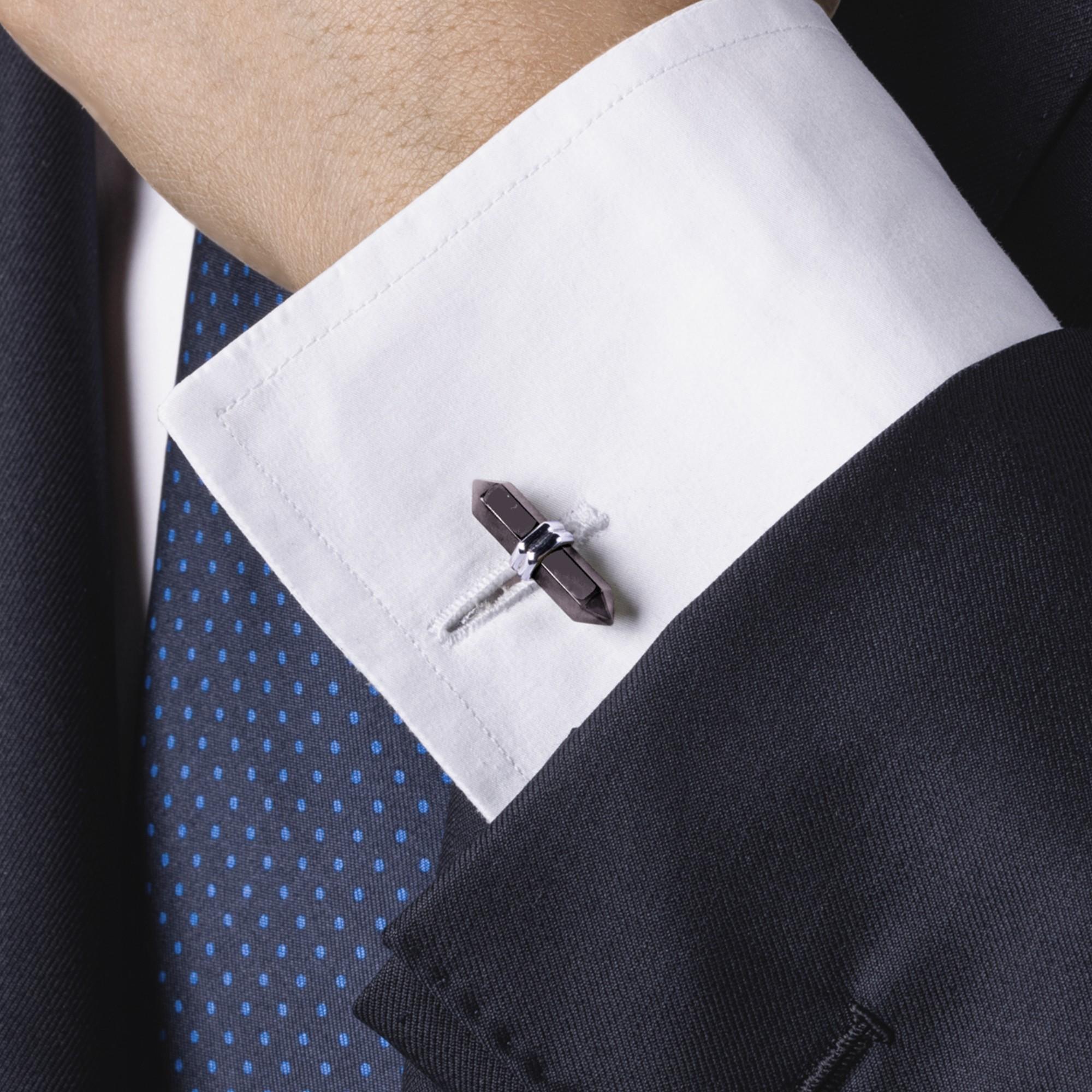 Mixed Cut Alex Jona Red Jasper and Hematite Bar Sterling Silver Cufflinks For Sale