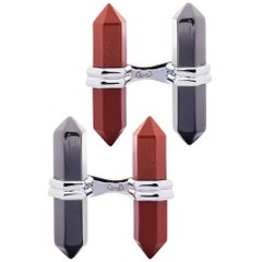 Gemelli in argento Alex Jona con diaspro rosso ed ematite a barre