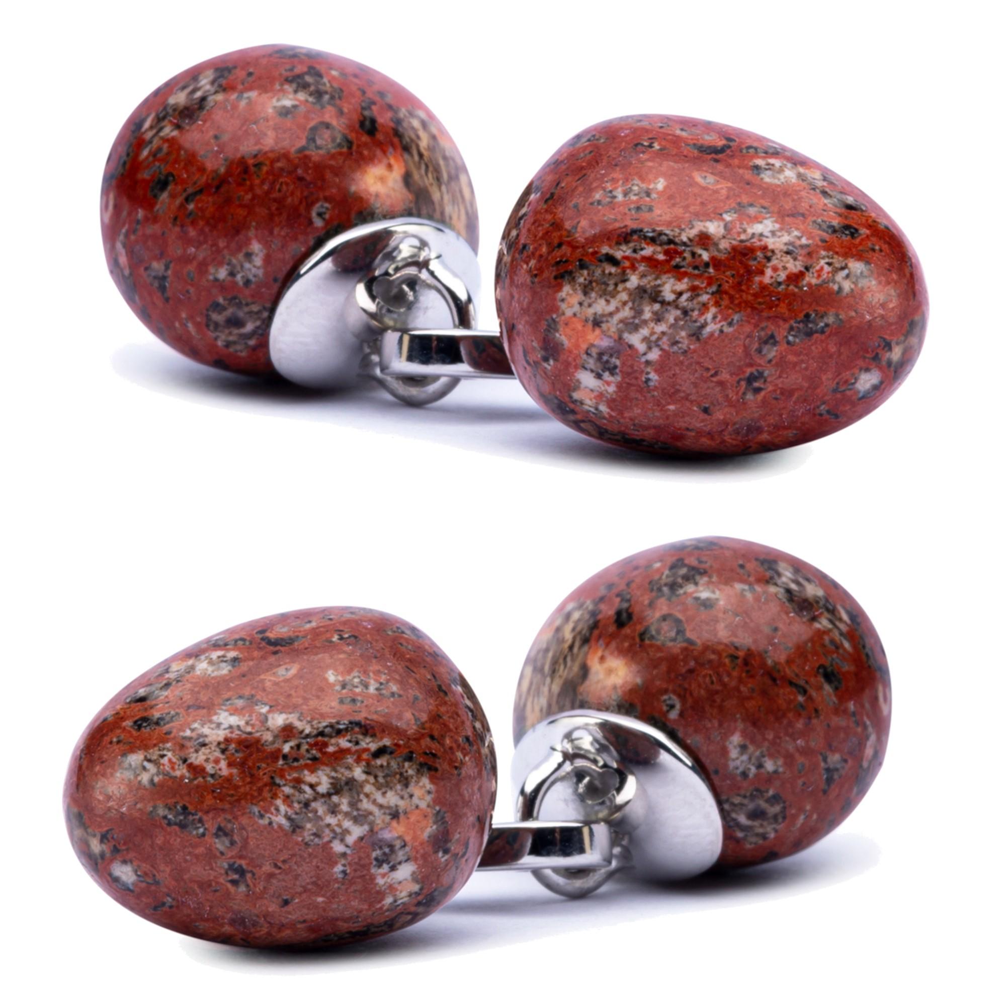 Rote Jaspis Eiförmige Sterlingsilber-Manschettenknöpfe von Jona (Perle) im Angebot