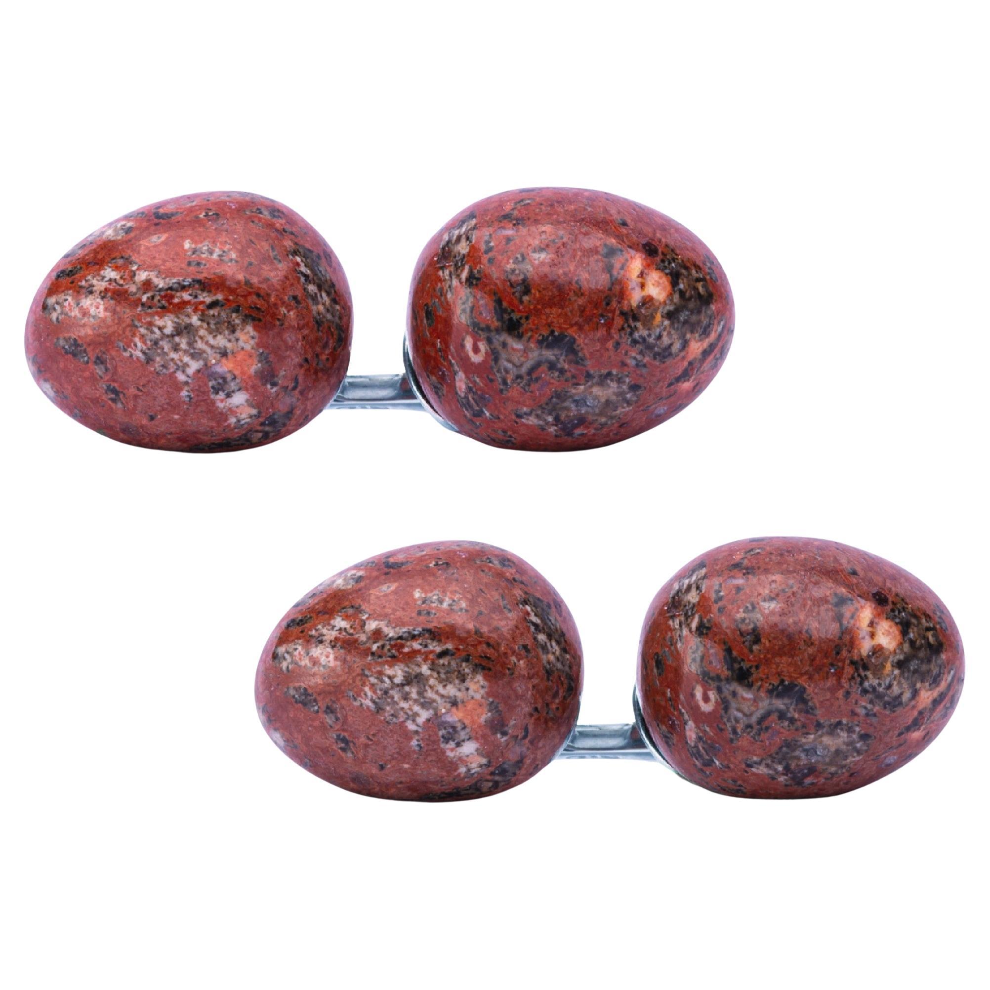 Rote Jaspis Eiförmige Sterlingsilber-Manschettenknöpfe von Jona