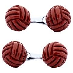 Alex Jona Red Jasper Monkey's Fist Knot 18 Karat White Gold Cufflinks