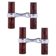 Alex Jona Red Jasper Sterling Silver Cylindrical Cufflinks