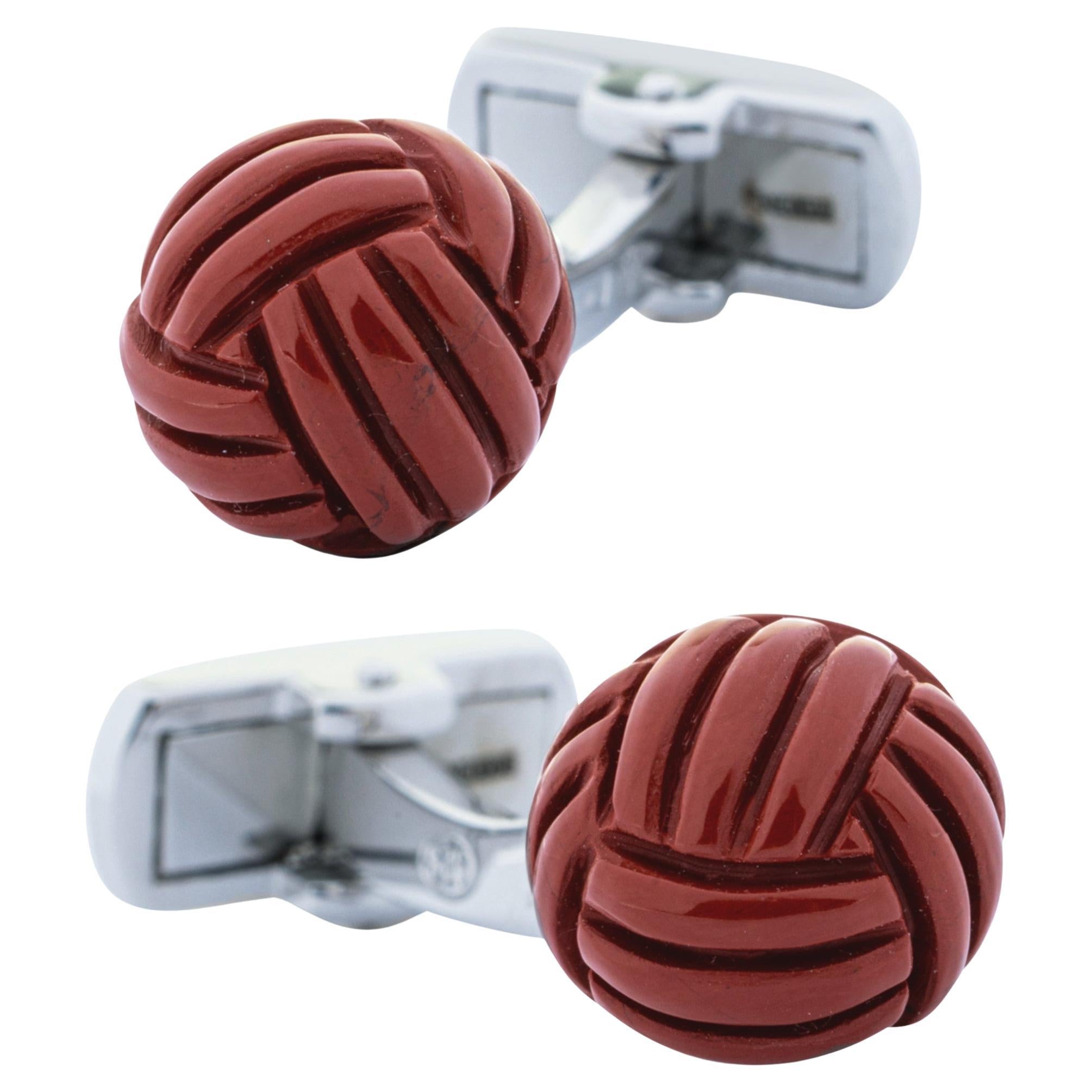 Alex Jona Sterling Silver Red Jasper Monkey
s Fist Knot Cufflinks