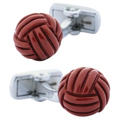 Alex Jona Sterling Silver Red Jasper Monkey's Fist Knot Cufflinks