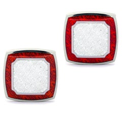 Alex Jona Red & White Enamel Sterling Silver Square Cufflinks