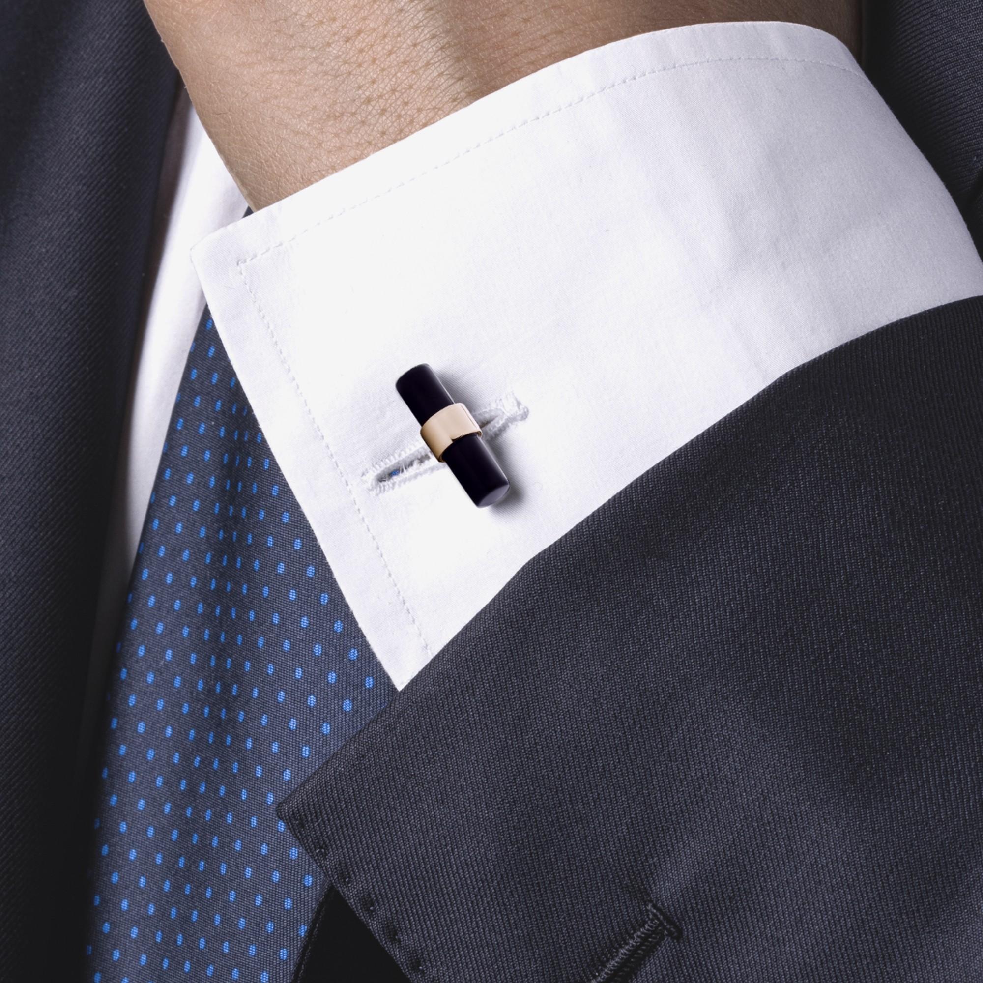 Alex Jona Boutons de manchette cylindrique en or jaune 18 carats avec rhodochrosite œuf et onyx Neuf - En vente à Lugano, CH