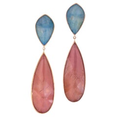 Alex Jona, boucles d'oreilles en goutte en or rose 18 carats, rhodolite, quartz et apatite
