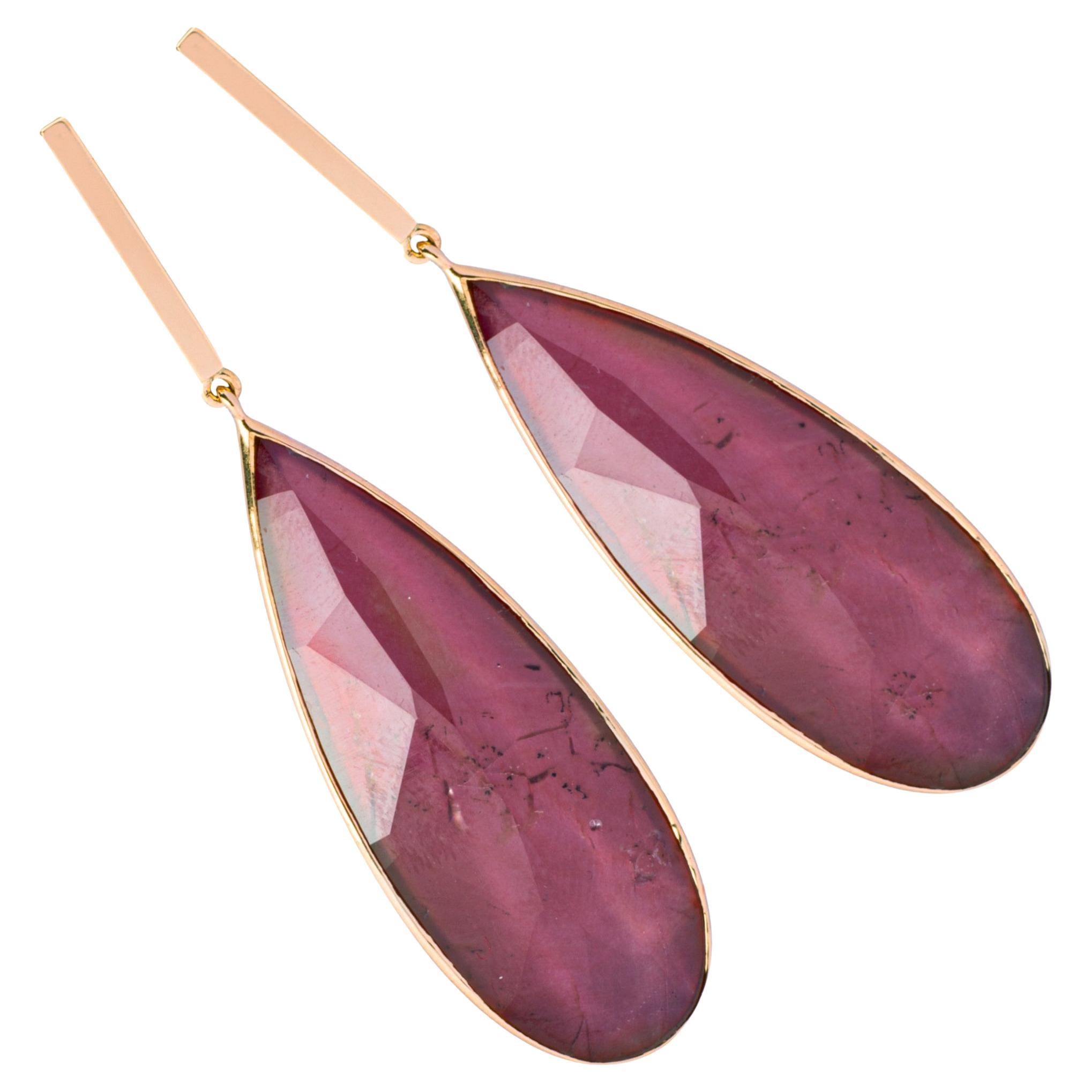 Alex Jona Rhodolite Quartz Mother of Pearl 18 Karat Rose Gold Drop Earrings For Sale