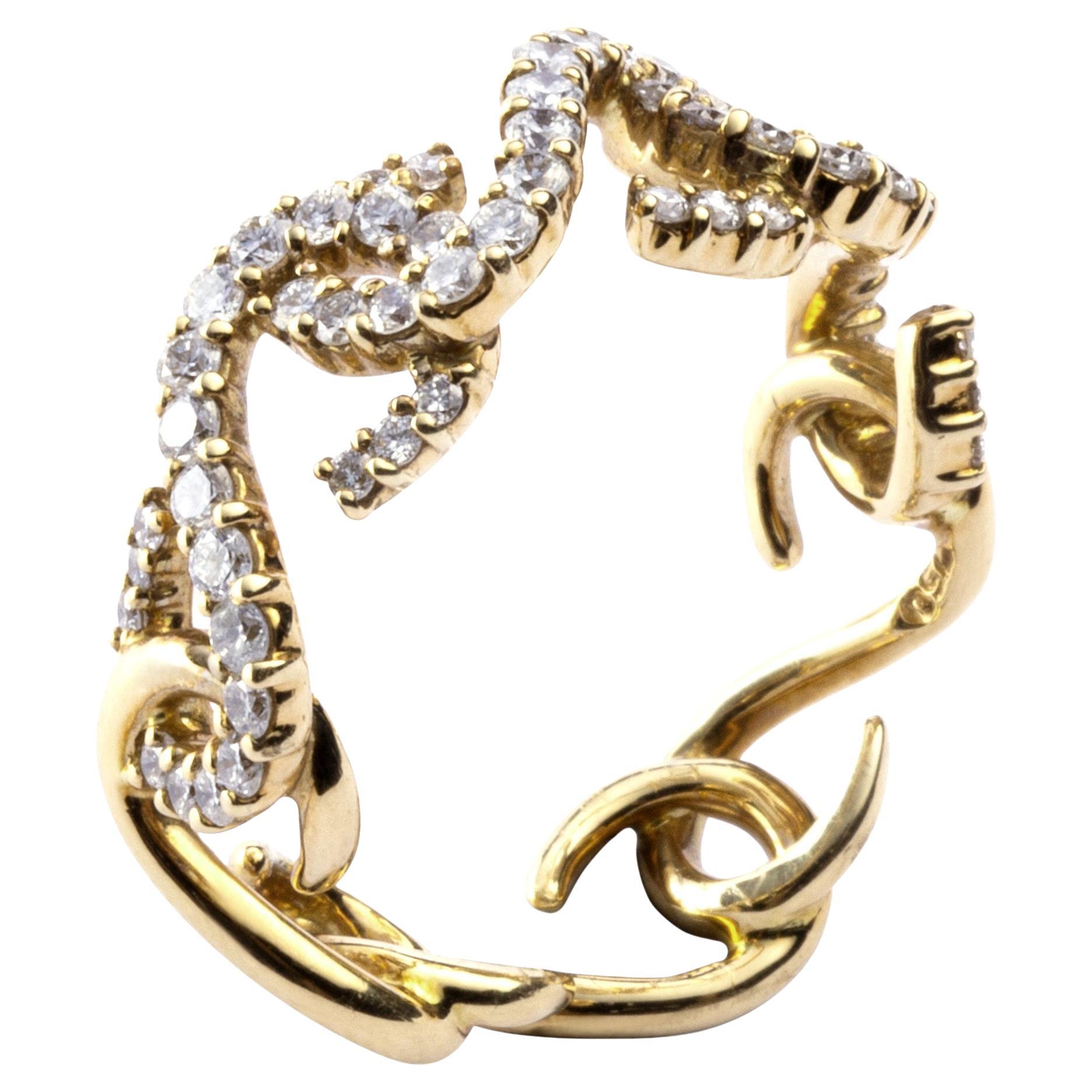 Taille ronde Alex Jona Riccioli, bague en or jaune 18 carats avec diamants blancs en vente