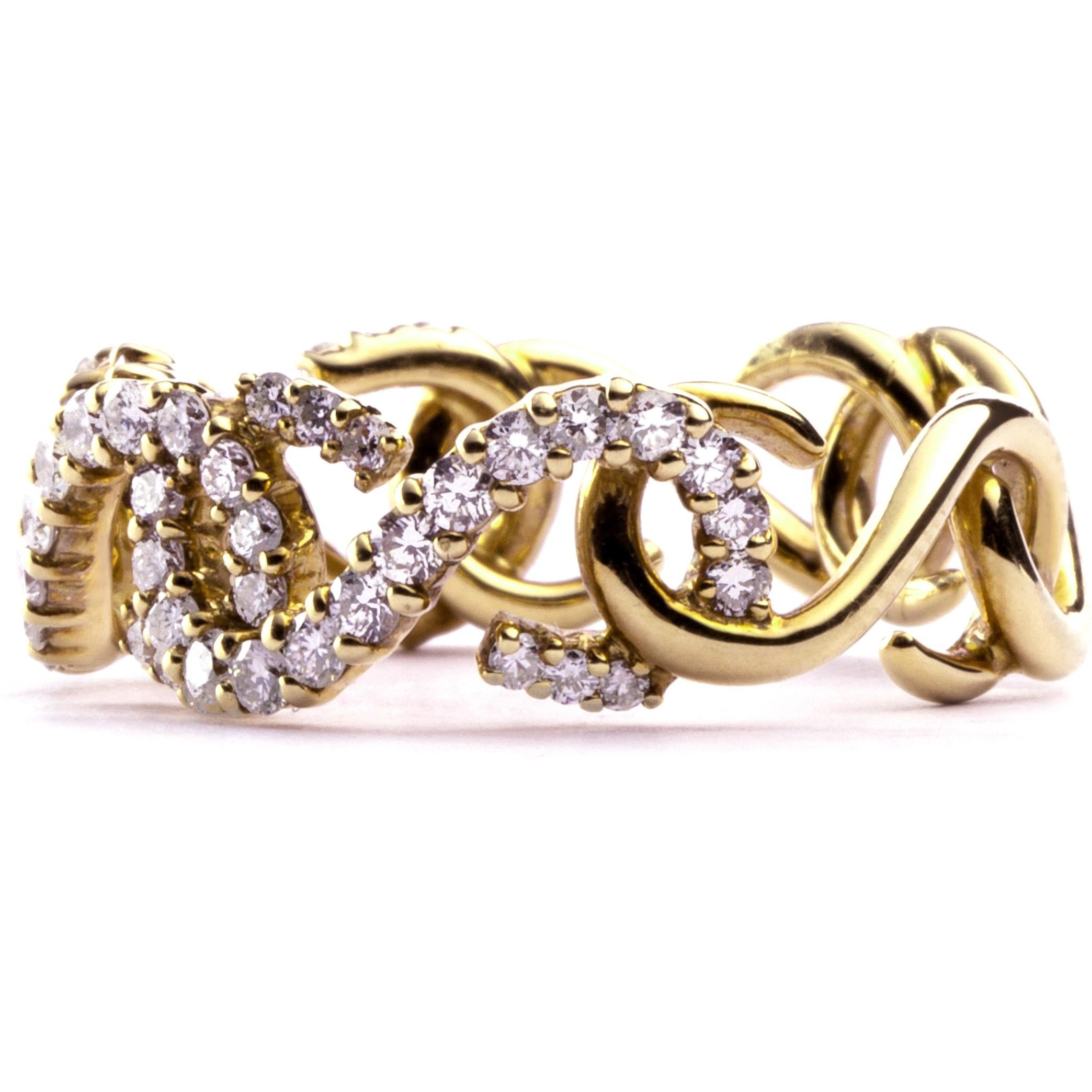Alex Jona Riccioli, bague en or jaune 18 carats avec diamants blancs Unisexe en vente