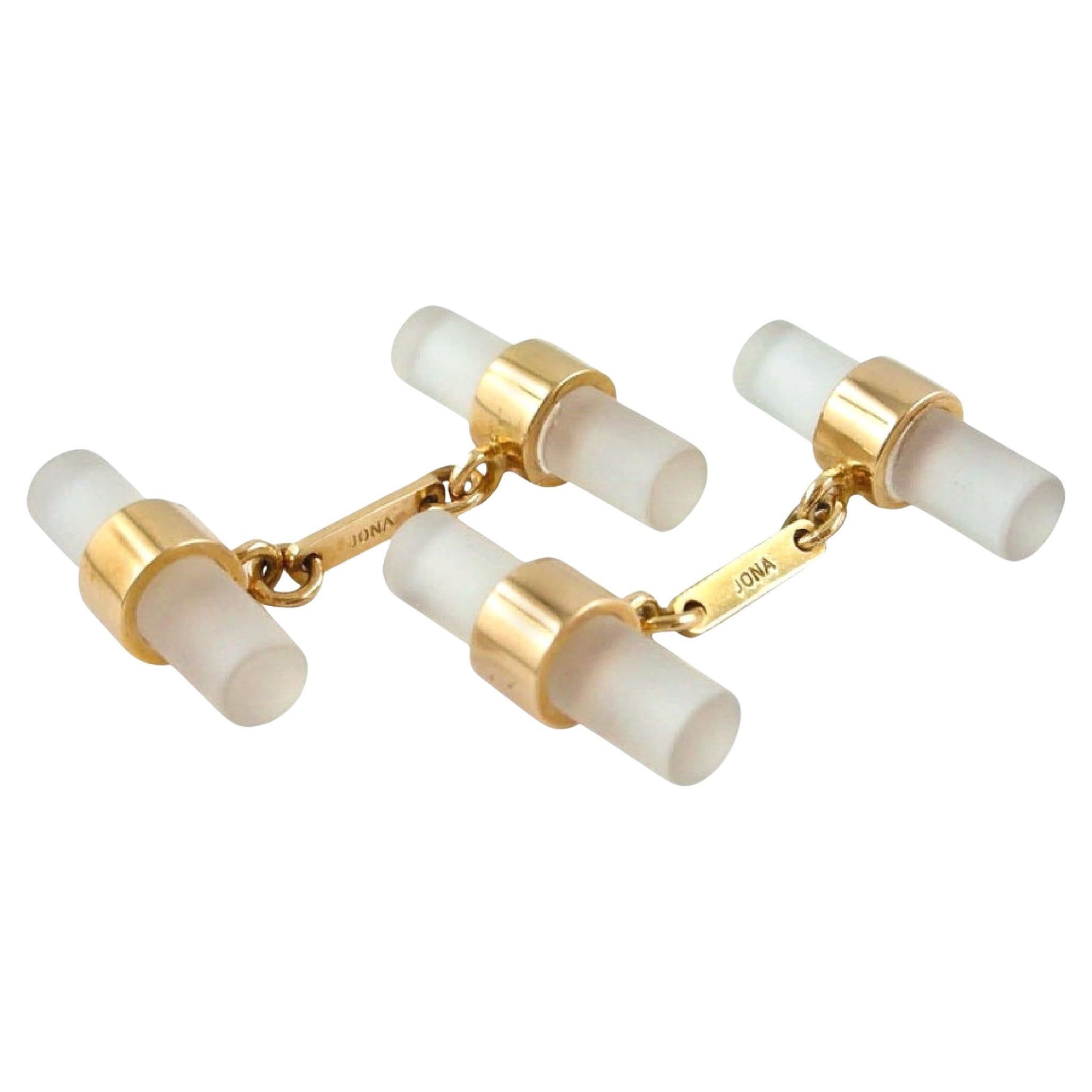 Alex Jona Rock Crystal 18K Rose Gold Bar Cufflinks