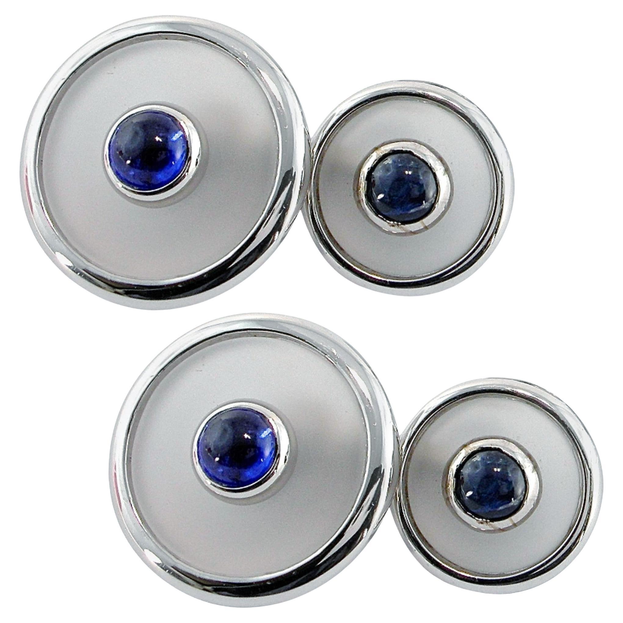 Alex Jona Rock Crystal Blue Sapphire 18 Karat White Gold Cufflinks