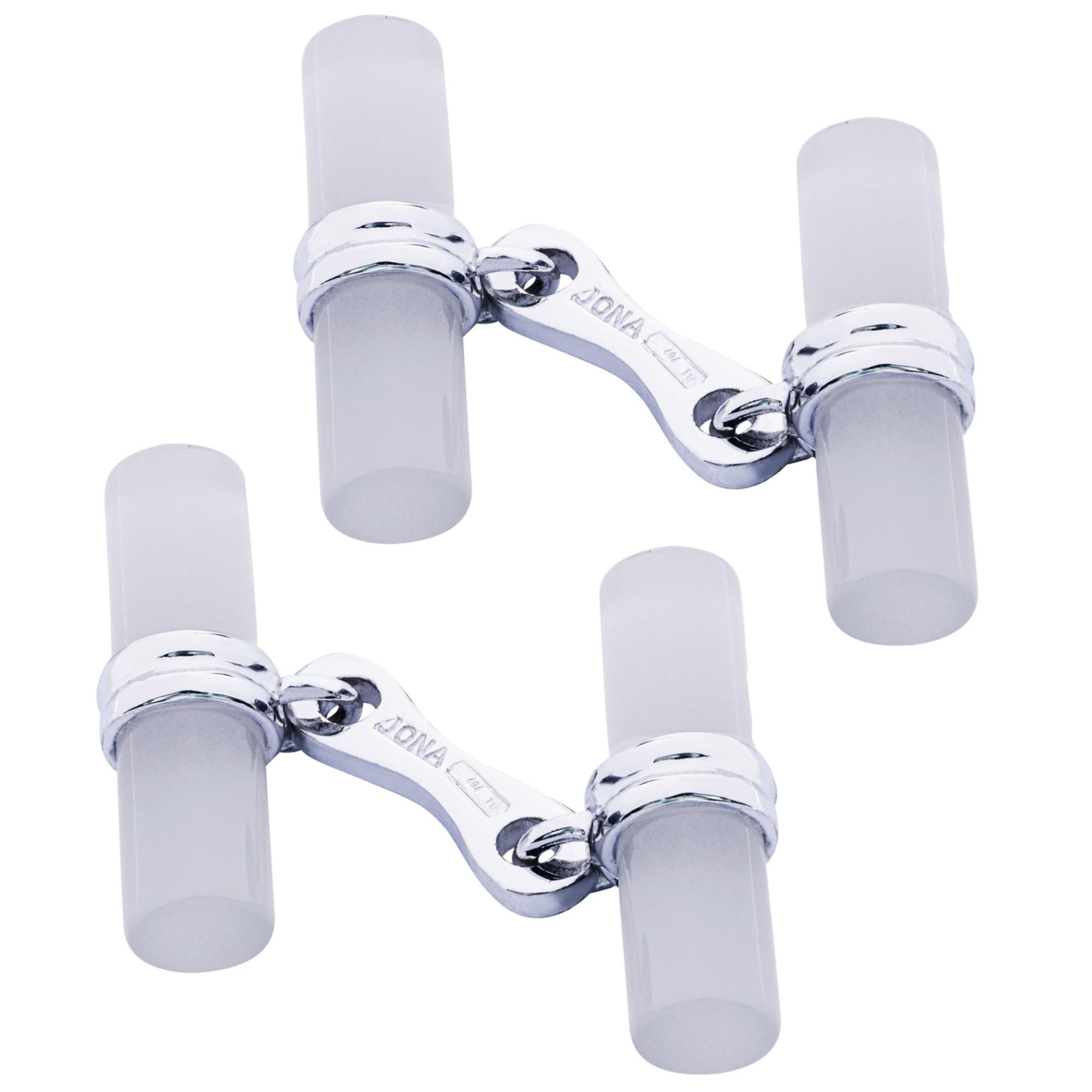 Alex Jona Bergkristall-Manschettenknöpfe aus zylinderförmigem Sterlingsilber (Gemischter Schliff) im Angebot