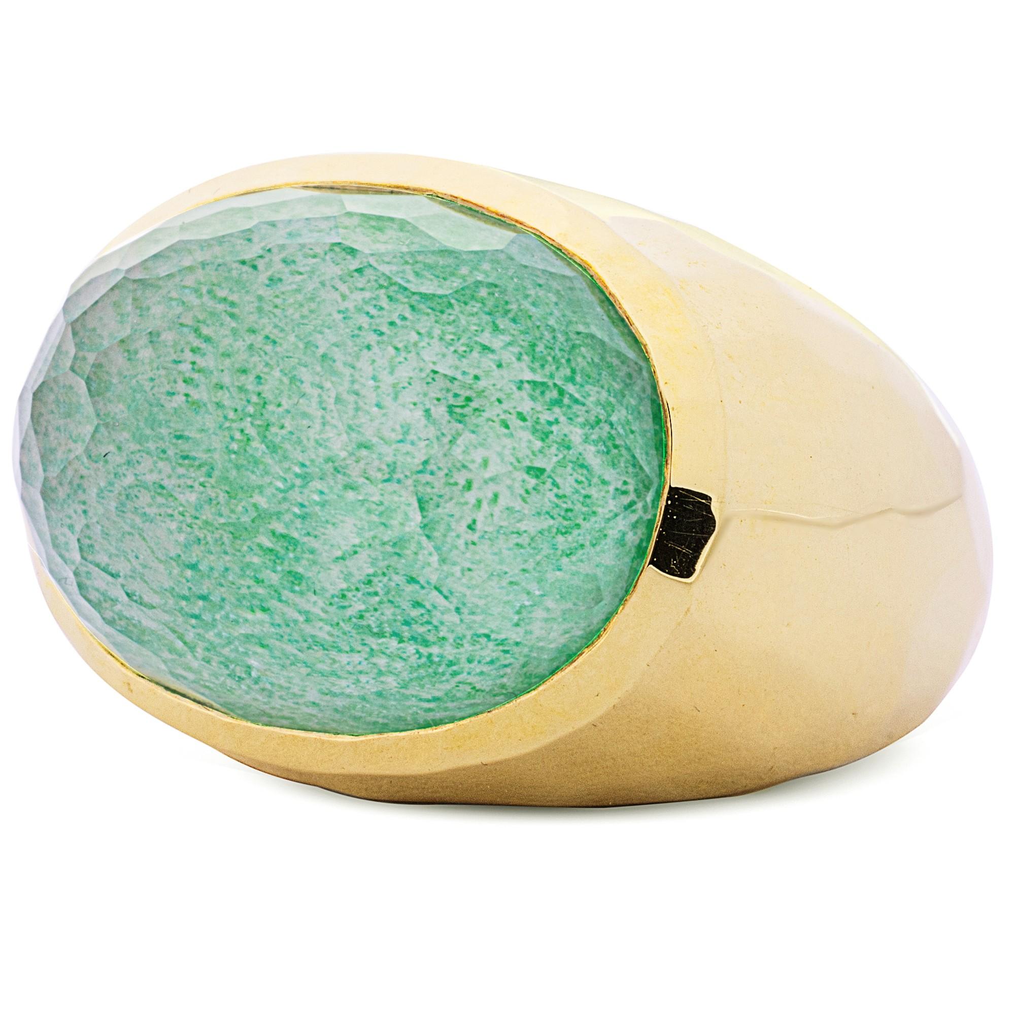 Alex Jona Rock Crystal over Aventurine 18 Karat Yellow Gold Dome Ring In New Condition For Sale In Lugano, CH