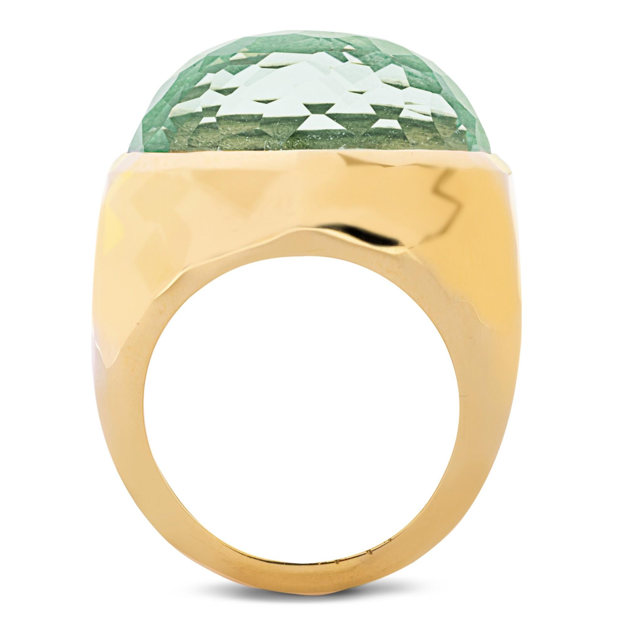 Alex Jona Rock Crystal over Aventurine 18 Karat Yellow Gold Dome Ring For Sale 1