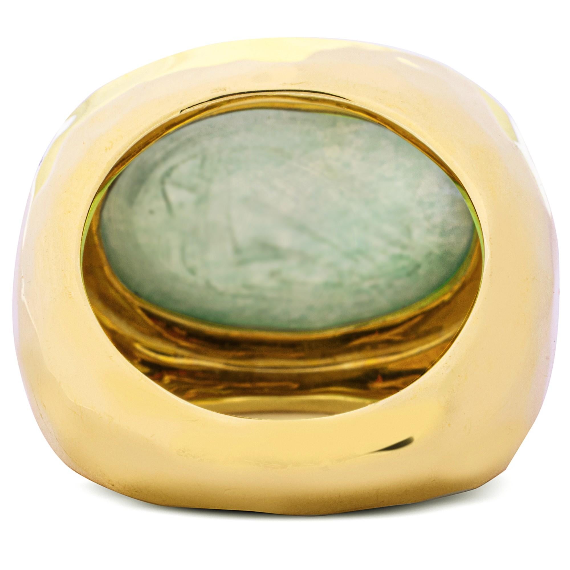 Alex Jona Rock Crystal over Aventurine 18 Karat Yellow Gold Dome Ring For Sale 2