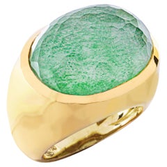 Alex Jona Rock Crystal over Aventurine 18 Karat Yellow Gold Dome Ring