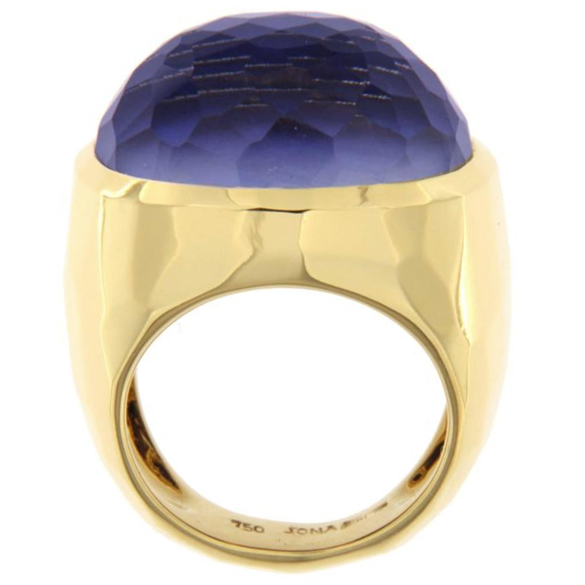 Alex Jona Rock Crystal over Lapis Lazuli 18 Karat Yellow Gold Dome Ring In New Condition In Torino, IT