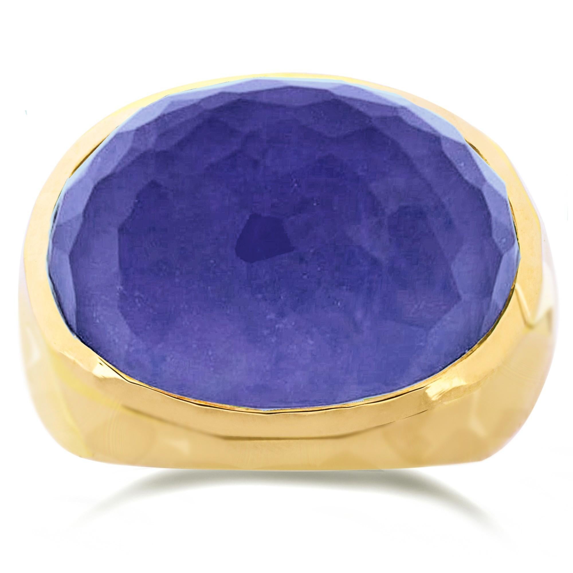 Rose Cut Alex Jona Rock Crystal over Lapis Lazuli 18 Karat Yellow Gold Dome Ring For Sale