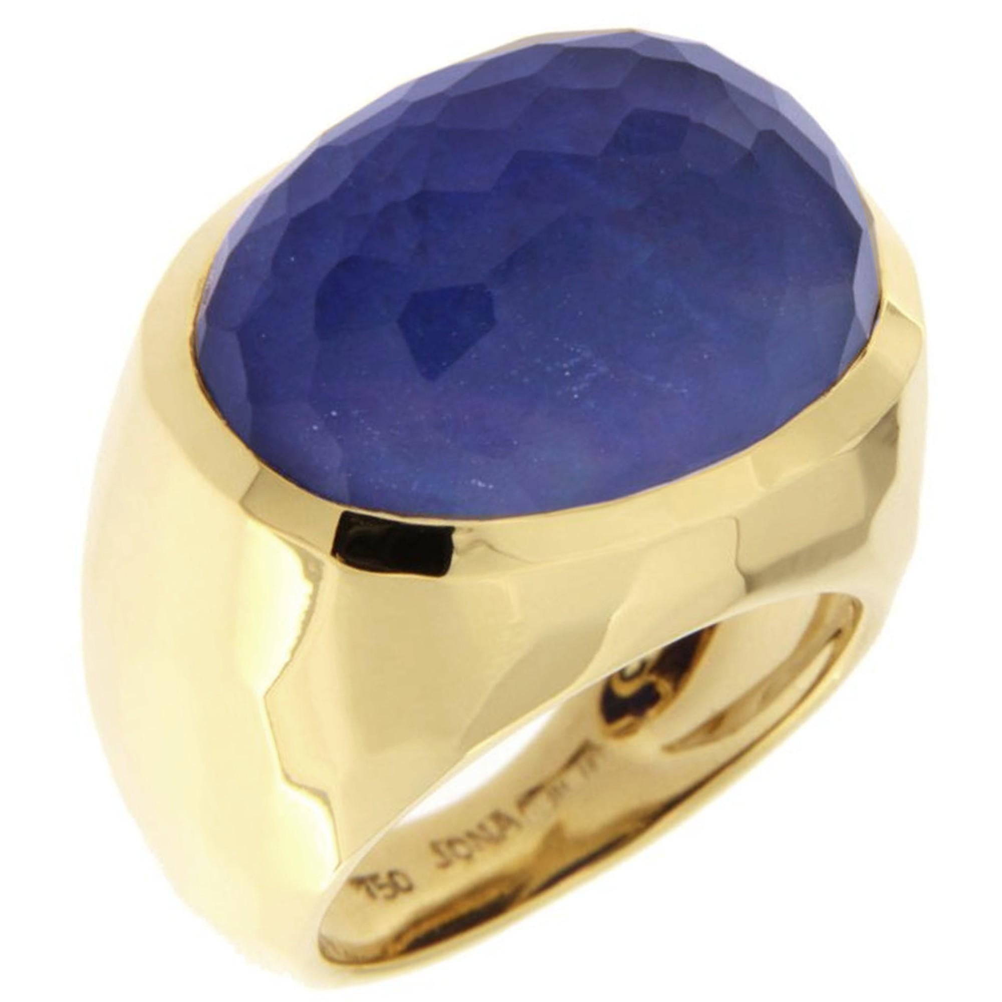 Alex Jona Rock Crystal over Lapis Lazuli 18 Karat Yellow Gold Dome Ring In New Condition For Sale In Torino, IT