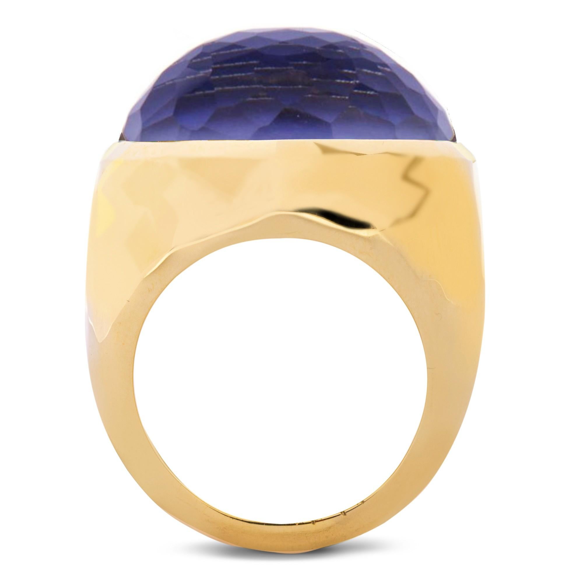 Alex Jona Rock Crystal over Lapis Lazuli 18 Karat Yellow Gold Dome Ring In New Condition For Sale In Lugano, CH