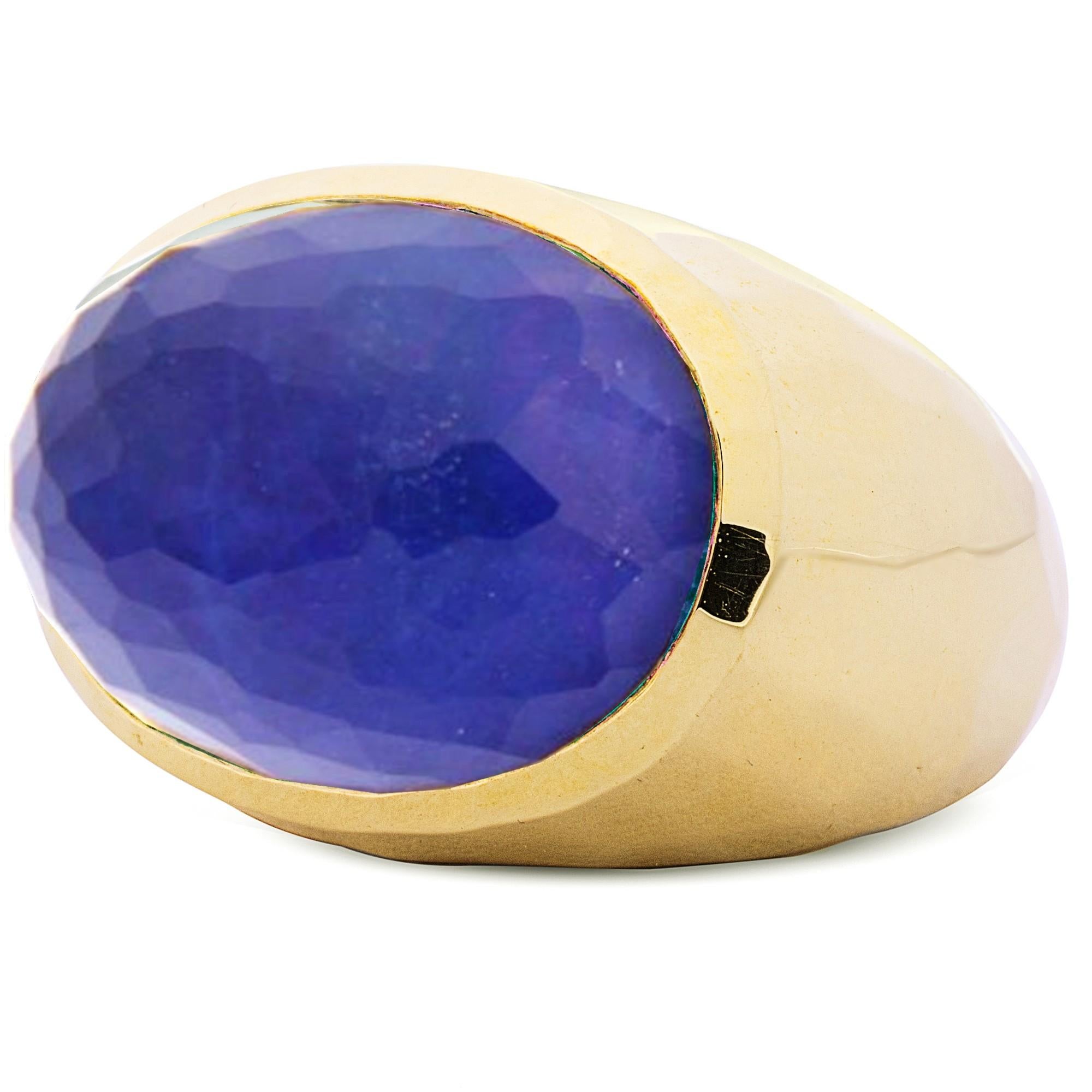 Women's Alex Jona Rock Crystal over Lapis Lazuli 18 Karat Yellow Gold Dome Ring For Sale