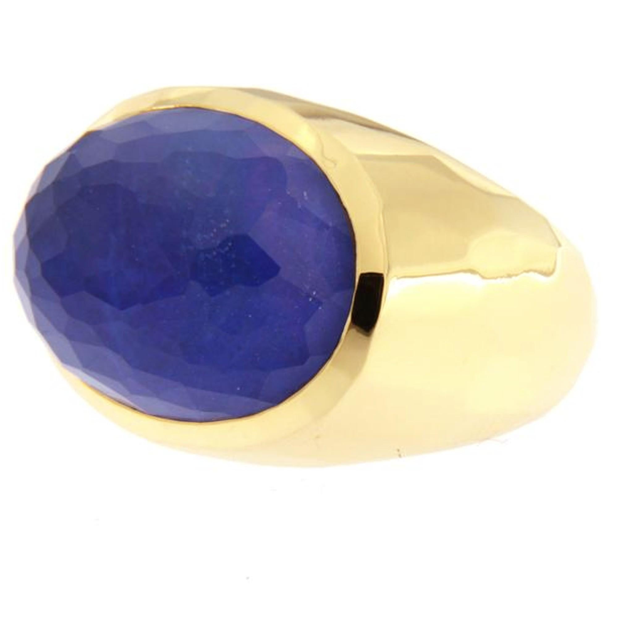 Alex Jona Rock Crystal over Lapis Lazuli 18 Karat Yellow Gold Dome Ring For Sale 2