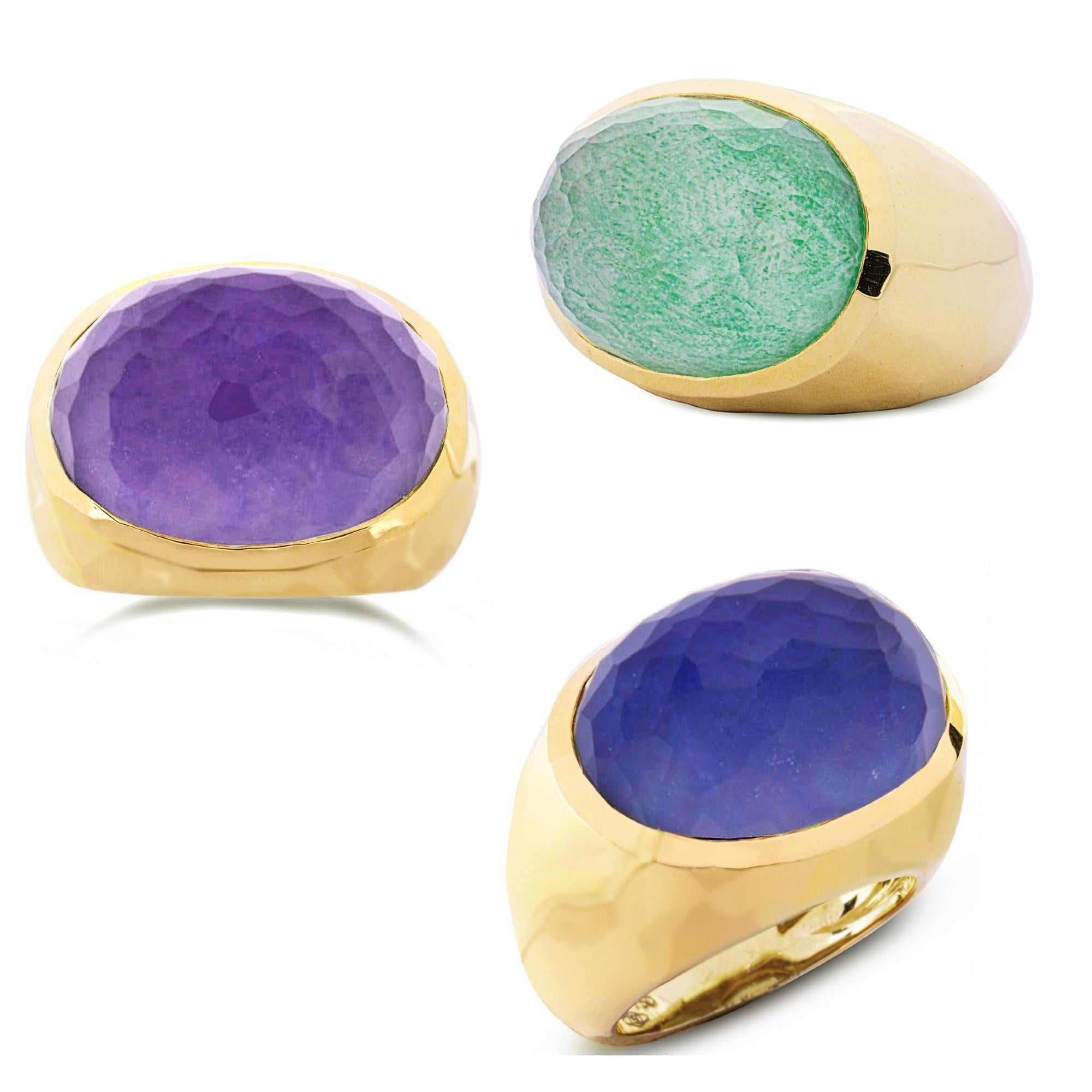 Alex Jona Rock Crystal over Lapis Lazuli 18 Karat Yellow Gold Dome Ring For Sale 3
