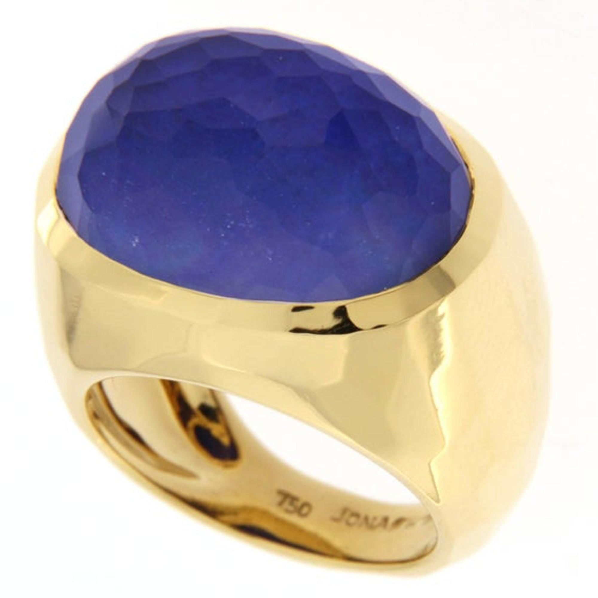 Alex Jona Rock Crystal over Lapis Lazuli 18 Karat Yellow Gold Dome Ring
