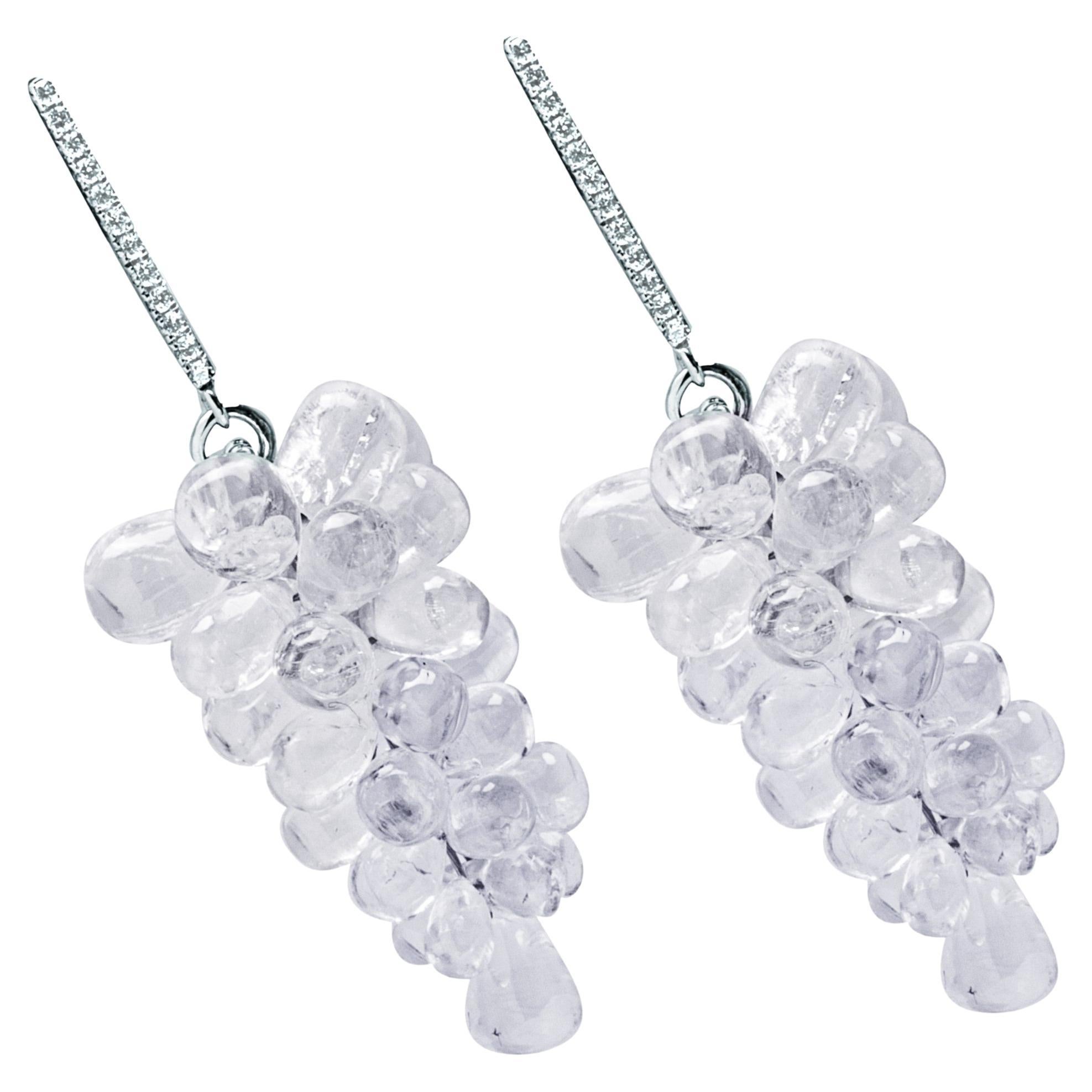 Alex Jona Rock Crystal White Diamond White Gold Cluster Drop Earrings For Sale