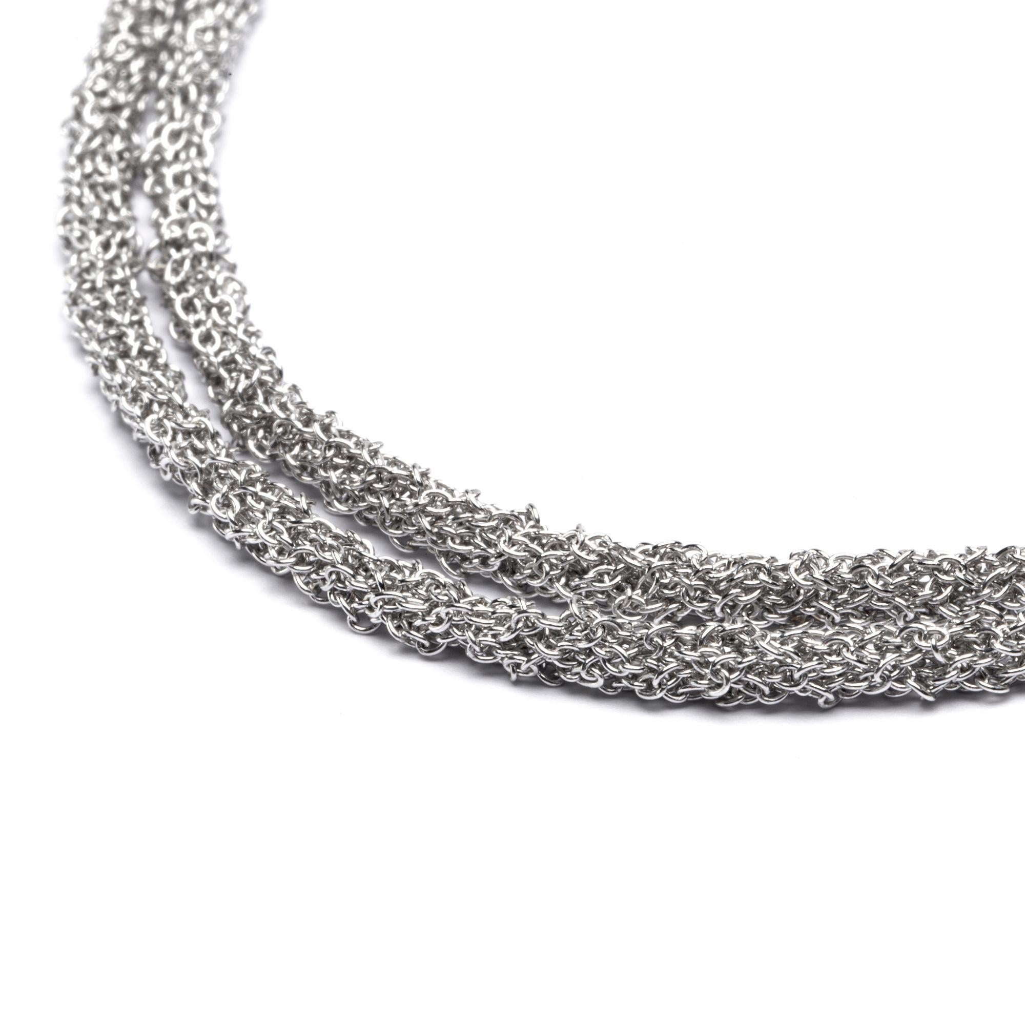 Alex Jona Rodhium Plated Sterling Silver Woven Long Chain Necklace In New Condition For Sale In Torino, IT